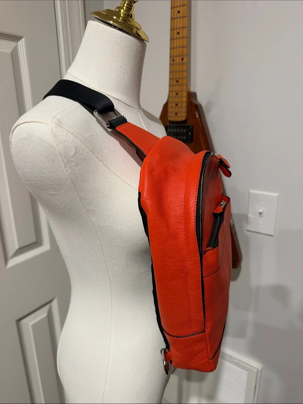 NWT Coach Orange Pebble Leather Crossbody Sling with Black Strap